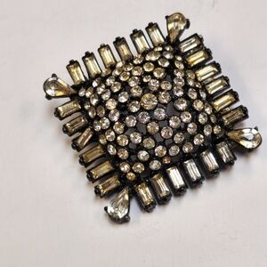 Black Brooch With Aged Rhinestone